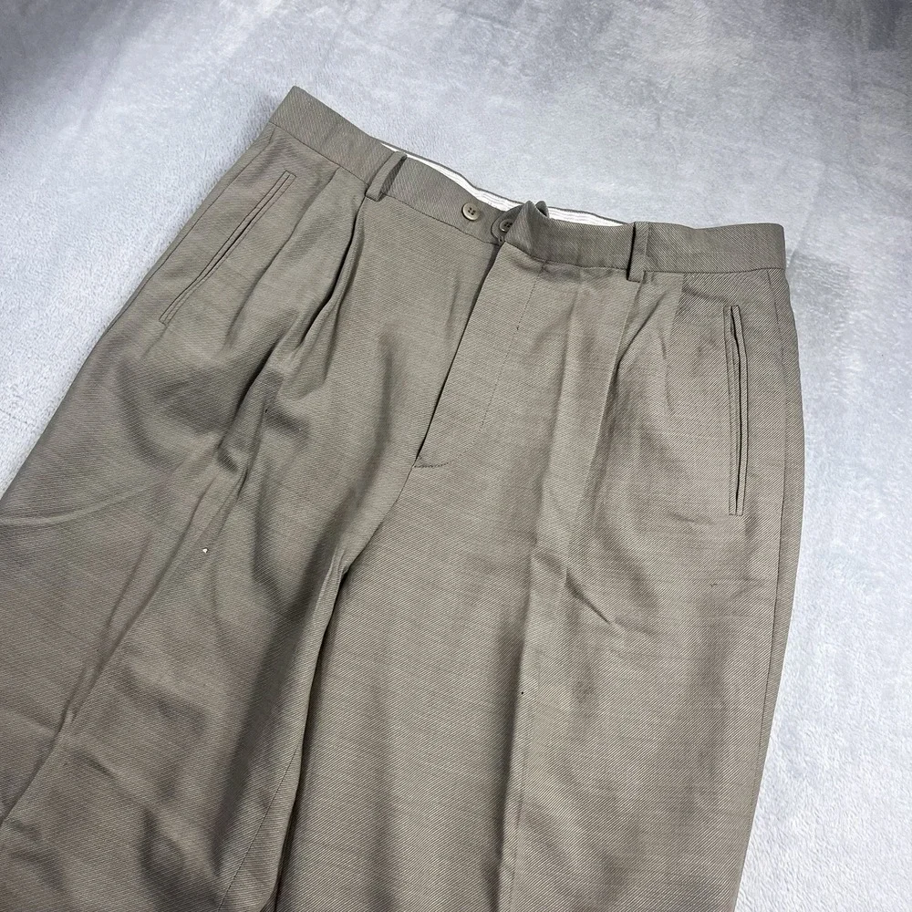 Zanella Dress Pants Duncan Mens Size 35 Brown Pleated 100% Wool Cuff Hem Italy